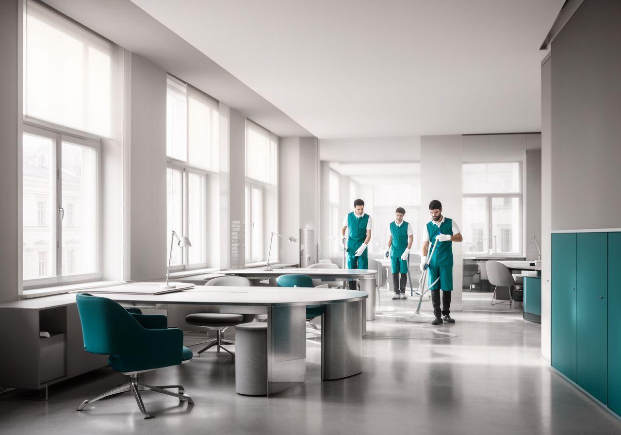 Professionelle Reinigung in einem modernistischen Wiener Büro